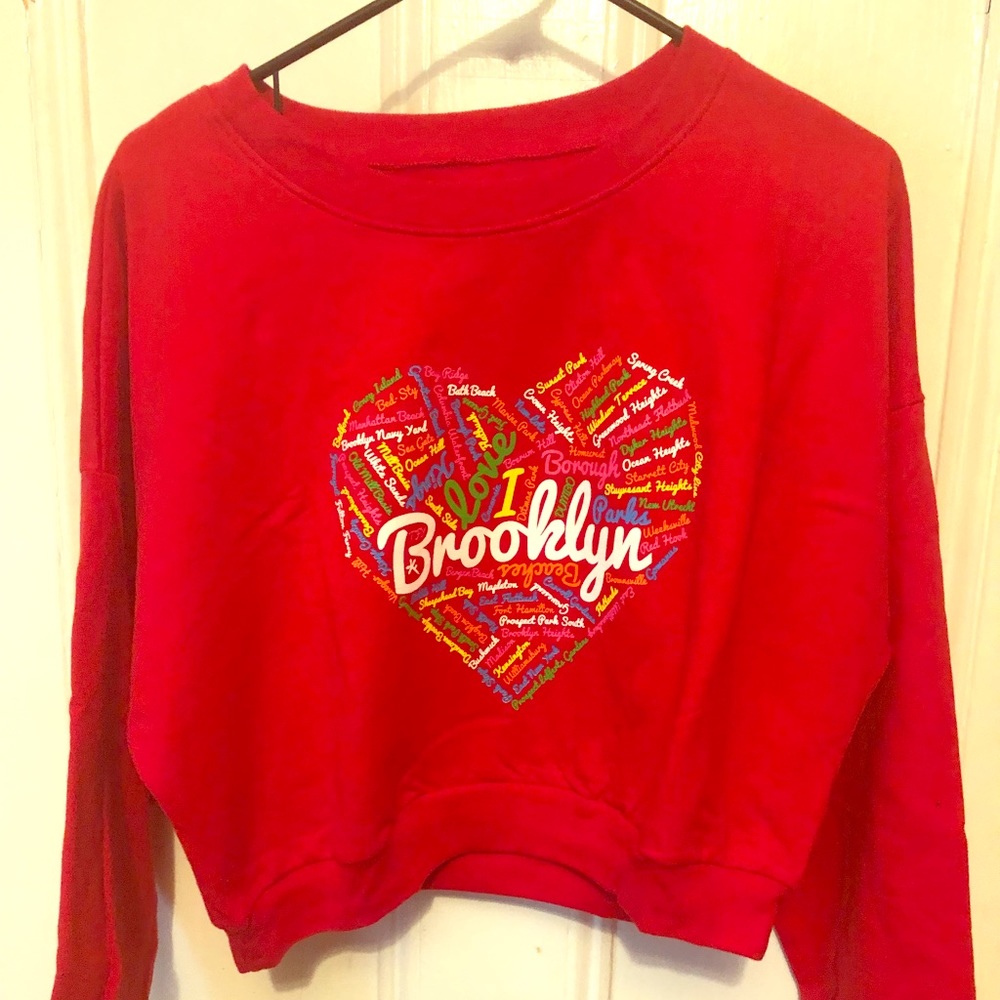 Red “I Love Brooklyn” One-Size Crop Sweatshirt